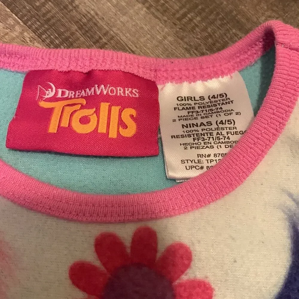 Dreamworks Trolls Girls Pajamas 2 Piece Fleece PJ‎ Set Size 4/5